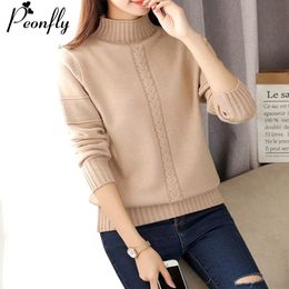 Women's Sweaters PEONFLY Korean Style Turtleneck Sweater Women Solid Elastic Knitted Soft Pullover Sweater Female Fashion Pullovers Jumper 230306