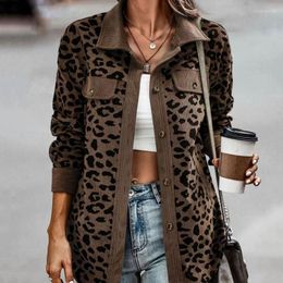 Women's Jackets 2023 Autumn Leopard Jacket Women Corduroy Coat Overshirt Long Sleeve Winter Loose Shirt For Y2K