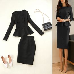 Two Piece Dress Customise Skyesky women skirt suits office set suit business lady workwear long sleeve elegant 2 pieces for work ladies 230306