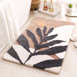 Bath Mats Inyahome Leaves Microfiber Polyester Bath Mat NonSlip Shower Accent Rug for Master Guest and Kids' Bathroom Entryway Home Decor 230303