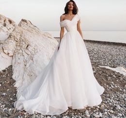 Neues Prinzessin A-Linie Brautkleid aus der Schulter Hofzug Organza Brautkleid Sommer Strand 2023 Robe De Mariee