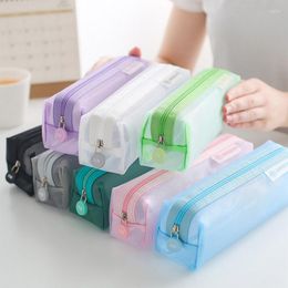 Transparent Mesh Nylon Pencil Case Large Capacity Office Student Pen Cases Cosmetic Makeup Storage Bag School Supplies