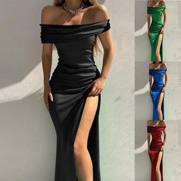 Casual Dresses 2023 Summer Solid Colour Short-sleeved Mid-length One-neck Dress Sexy Dinner Pencil