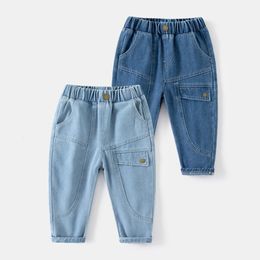 Jeans Baby Boys Jeans Kids Elastic Waist Denim Pants Spring Autumn Toddler Trousers with Button Children's Clothes 230306