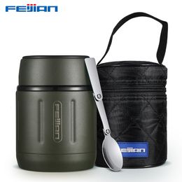 Lunch Boxes FEIJIAN 500ml Food Thermos 316 Stainless Steel Vacuum Insulated Food Jar With Spoon Kids Lunch Box 230303
