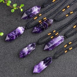 Pendant Necklaces Natural Stone For Women Men Vintage Geometric Amethyst Rose Quartz Yoga Chakra Reiki Weave Necklace Jewelry