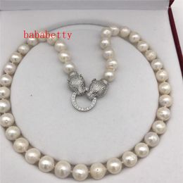 Chains Fashion Big 11-12 Mm Natural White Baroque Edison Pearl Necklace 20 Inches Leopard Clasp No BoxChains