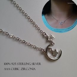 Pendant Necklaces Fashion S925 Sterling Silver Moon Star Necklace For Women Simple Cubic Zirconia Clavicle Chain Valentine's Day