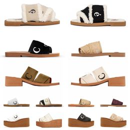 Original Women Woody Slippers Sandals Mules Flat Sandaels Slides Designer Canvas White Black Sail Wine Red Chole Womens Fashion Outdoor Beach Slipper Shoes