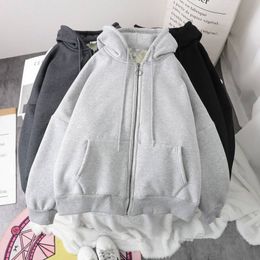 Women's Hoodies Sweatshirts Solid Oversized Hoodie Zipper Woman Clothes Winter Plus Velvet Loose All-match Coat Casual Women's Sweatshirt Couple Clothes 230303