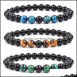 Beaded Men Women Various Natural Stone Tigers Eye Strand Bracelets Bright Black Obsidan Onyx Beads Bracelet Bangles Whoelsale Drop D Dhtqq