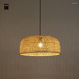 Pendant Lamps 50cm Bamboo Wicker Rattan Shade Lighting Fixture Hand Craft Weaving Asian Ceiling Lamp Plafon Lustre Lounge Restaurant