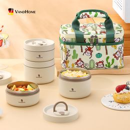 Lunch Boxes VandHome Thermal Bento Lunch Box Portable Insulated Lunch Container With Bag Microwave Safe 188 Stainless Steel Food Container 230303