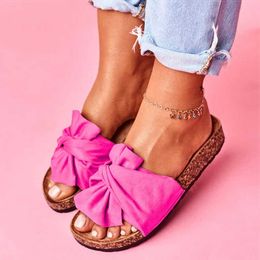 Sandals Women Sandals Candy Colour Flat Sandals Summer Shoes Woman Bowknot Slippers Slip On Sandals Chaussure Femme Summer Footwear Z0306