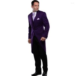 Men's Suits Purple Morning Style Men Prom Dress Business Groom Wedding Coat Waistcoat Trousers Sets (Jacket Pants Vest Tie) K:1290