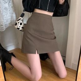 Skirts Coffee Colour Split Suit Skirt Women'S Summer High Waist Bag Hip A-Line Short Half One Step