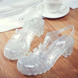 Sandals Comemore Summer Women Casual Jelly Shoes Heel Women Square High Heels Transparent Platform Sandal Lady Bling Silver Sandals 230306