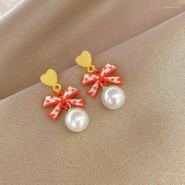 Stud Earrings Autumn And Winter 2023 Love Bowknot Pearl Feminine Luxury Fashion All-match Jewelry Accessories Gift Trend