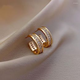 Hoop Earrings Exquisite Copper Inlaid Zircon Half-round 14K Real Gold Plating Elegant Women's Wedding Party