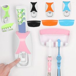 Bath Accessory Set Home Rack Wash Organiser Wall Mounted Automatic Toothpaste Dispenser Squeezer Shelf Toothbrush Holder Stand