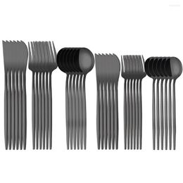 Dinnerware Sets Black Cutlery Set Stainless Steel With Handle Knife Fork Spoon Kitchen Tableware Flatware