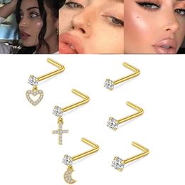 Set of 6 Pcs Zircon Body Piercing Jewelry Stainless Steel CZ Nose stud with Rhinestone