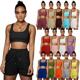 2023 Designer Summer Tracksuits Two Piece Sets Women Jogger Suits Solid Sleeveless tank top and Shorts Casual Outfits Sportswear Bulk items Wholesale Clothing 9400