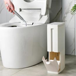 Waste Bins Bathroom Plastic Trash Can With Toilet Brush Waste Bin Narrow Dustbin Garbage Bucket Bathroom Kitchen Household Cleaning Tools 230303