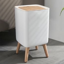 Waste Bins Nordic High Foot Trash Can Bathroom Kitchen Bedroom Wastebasket with Cover 230306