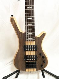 Custom 5 String Nature Wood Electric Bass Guitar One Piece Body Black Hardware