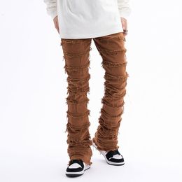 Men's Jeans Harajuku Hip Hop Streetwear Striped Tassel Frayed Straight Baggy Jeans Pants Male and Female Solid Color Casual Denim Trousers 230303