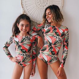 Women's Swimwear Bikini Surfing Swimsuit for Women Long Sleeve Bodysuit Leaves Print Sexy Summer Push Up 230306