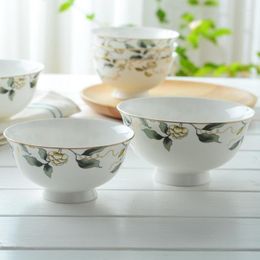 Bowls Bone China Ceramic Bowl 4.5-Inch 5-Inch Gao Jiao Wan Rice Soup Porringer Small Footed Bowel Heat Resis