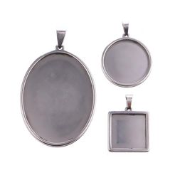 Jewellery Settings 5Pcs/Lot Stainless Steel Oval Round Square Pendant Cabochon Base Setting Tray Blank 30X40Mm Cabochons Making Suppli Dhwf1