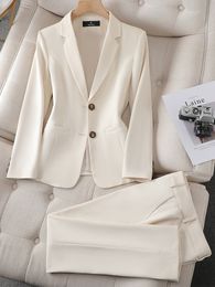 Women's Suits Blazers Blue Green Beige Navy Women Jacket and Pant Suit Office Ladies 2 Piece Set Business Work Wear Formal Blazer And Trouser 230306