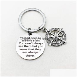 Charms New Design Good Friends Are Like Stars Letter Keyring Circle Accessories Jeweley Sier Colour Stainless Steel Disc Keychain Bes Dhj6J