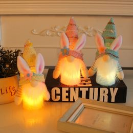 Festive Easter Gnomes Decor LED Light Handmade Knitted Bunny Elf Spring Holiday Ornaments for Home Kids Gift PHJK2303