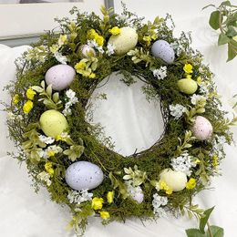 Decorative Flowers 15" Easter Egg Garland Wreath With Faux Eggs Spring Artificial Plants Party Festival Door Wall Decor
