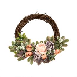 Decorative Flowers & Wreaths Hanging Artificial Peony Wreath Thanksgiving Front Door Fake Garland Home Wall Ornaments Wedding Flower