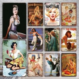 Sexy Pin Up Girl Metal Poster Tin Sign Vintage Man Cave Bathroom Wall Decoration Metal Plates Retro Bar Pub Home Decor Plaques 30X20cm W03