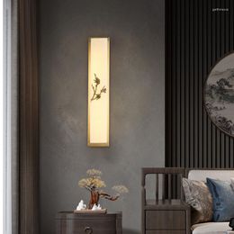 Wall Lamps All Copper Chinese Marble Living Room Background Lamp Style Zen Bedroom Bedside Study Long