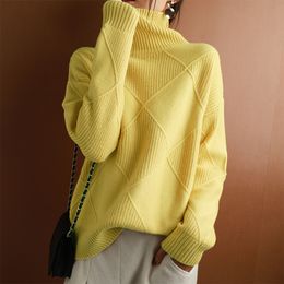 Women's Sweaters Cashmere sweater women turtleneck sweater pure color knitted turtleneck pullover 100% pure wool loose large size sweater women 230306