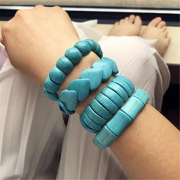 Bangle DIEZI Vintage Ethnic Green Heart Stone Elastic Rope Bangles Women Girls Wide Adjustable Bracelets Men 2023 Jewelry