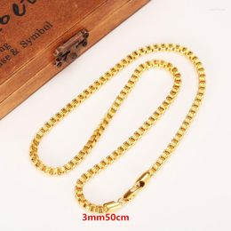 Pendant Necklaces 500mm 3mm Ethiopian Square 9 K Yellow Fine Gold G/F Thick Box Chain Dubai Arab