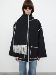 Damenmischungen IOO Frühling Kleiner duftender Stil Luftiger bestickter weißer Rand mit Fransen Schal Wolle Hochwertige Markenfrauenjacke Parkas Daunenmantel Mode