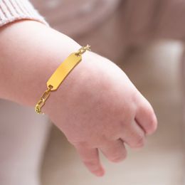 Cute Children's Chain Smooth ID Bracelets Stainless Steel DIY Bracelet For Baby 6.3-8.3inch Can Adjust Gold Plated