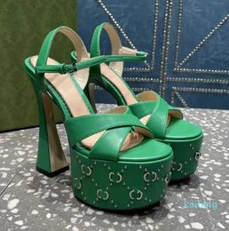 The latest G-stud sandals interlocking embellished cross ankle strap horseshoe heels high heels double waterproof platform 15.5cm Designer party 01s