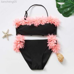 One-Pieces 7~14Y Teenager Girl Bikini Set Two pieces Girls Swimsuit Flower Children Swimwear Kid girls Swimming come Beach wear W0310