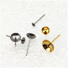 Jewellery Settings 100Pcs/Lot 3/4/5/6/7/8Mm Stainless Steel Blank Post Earring Stud Tray Base Pins For Finding Wholesales 1704 Q2 Drop Dhmey