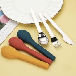 Dinnerware Sets Portable Stainless Steel Tableware Suit Knife Fork Spoon Flatware Set With Silicone Sleeve Cutlery Kitchen Accessories